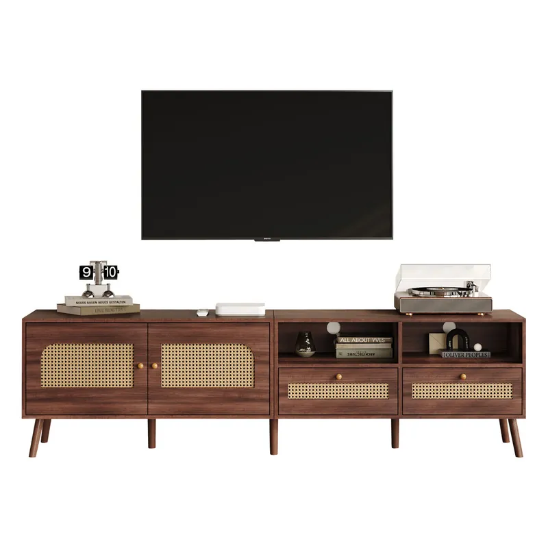 Mueble TV 200 cm de panel de partículas con 2 puertas y 2 cajónes,marrón - Muebles