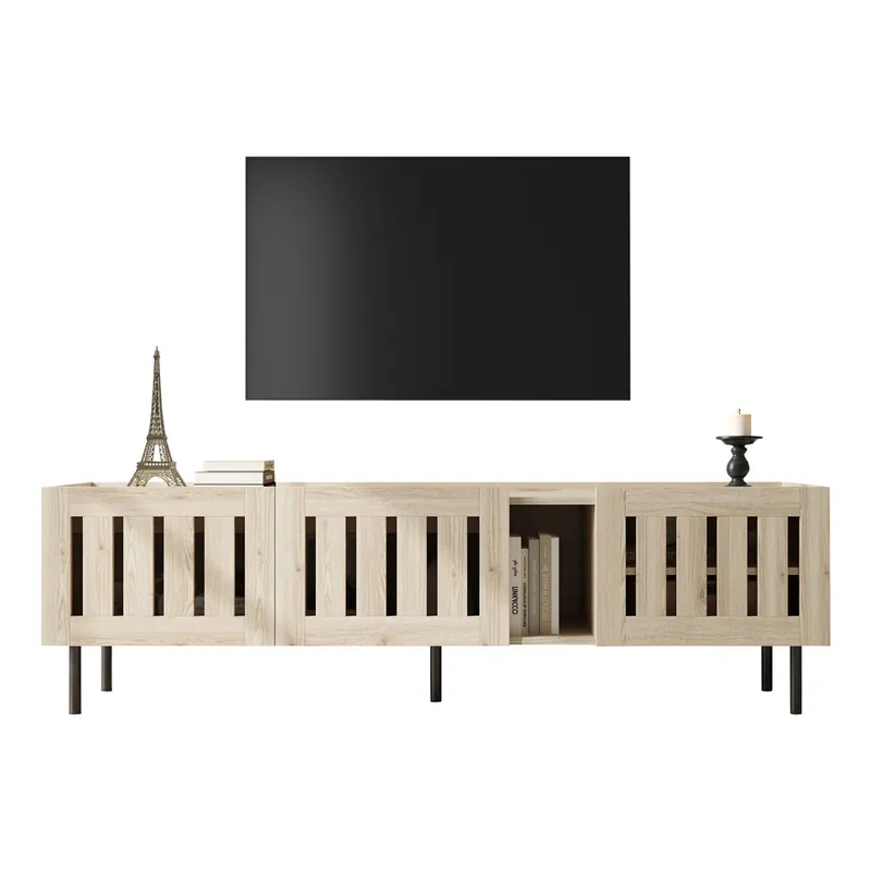 Mueble TV 160 cm de mdf con 3 puertas,madera clara - Muebles