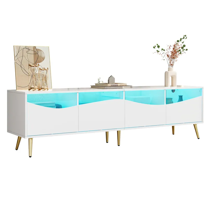 Mueble TV 180cm de mdf con 4 cajónes y luz led,blanco - Muebles