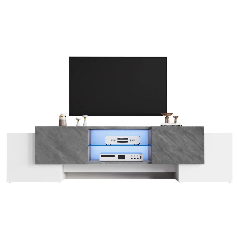 Mueble TV 180 cm de mdf con 4 puertas y luz led,blanco+gris - Muebles