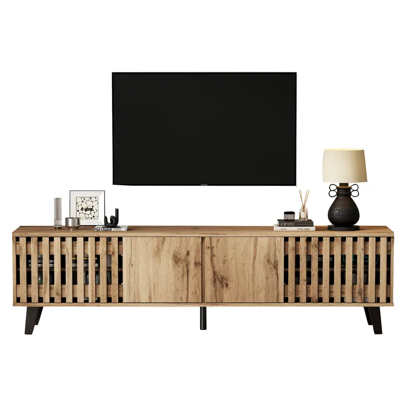 Mueble TV 180 cm de panel de partículas con 4 puertas,natural - Muebles