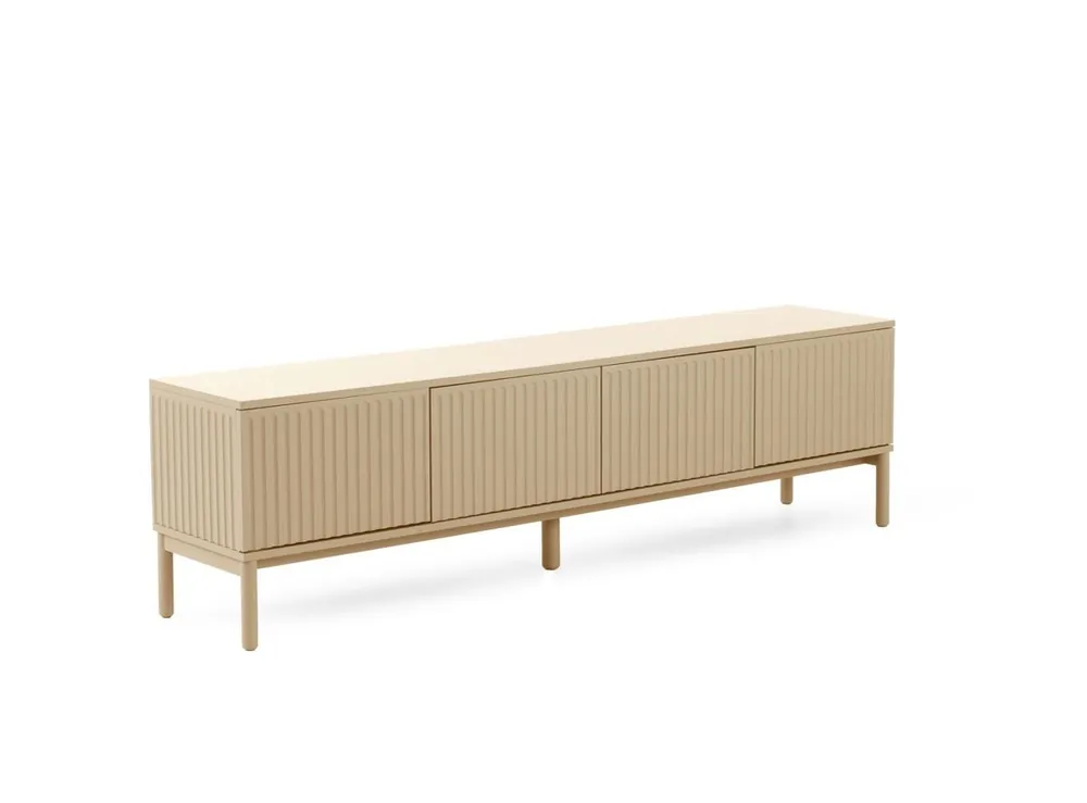 Mueble tv beig con ranuras acanaladas en puertas y laterales - Muebles