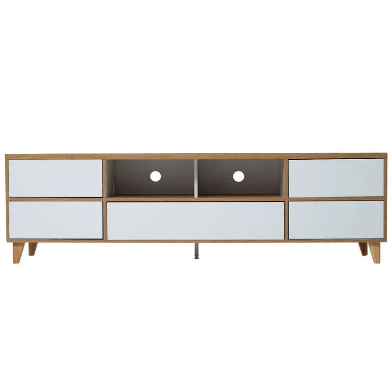 Mueble TV 175cm de mdf con 5 puertas,blanco+madera - Muebles