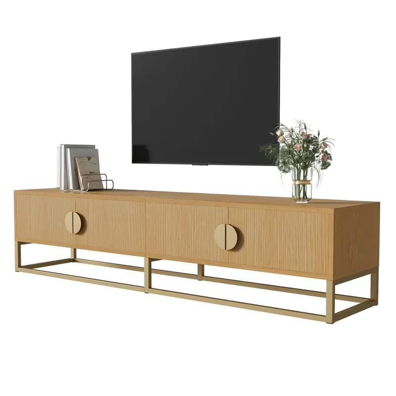 Mueble TV 180cm de mdf y panel de partículas con 4 puertas,natural - Muebles