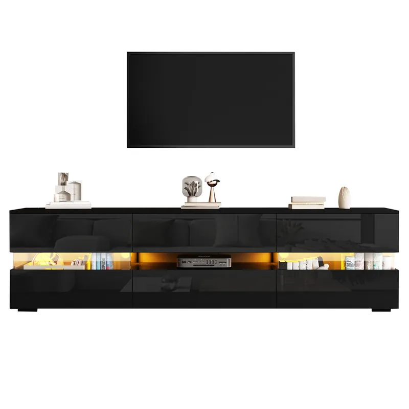Mueble TV 160cm de panel de partículas con 2 puertas,1 cajón y luz led,blanco - Muebles
