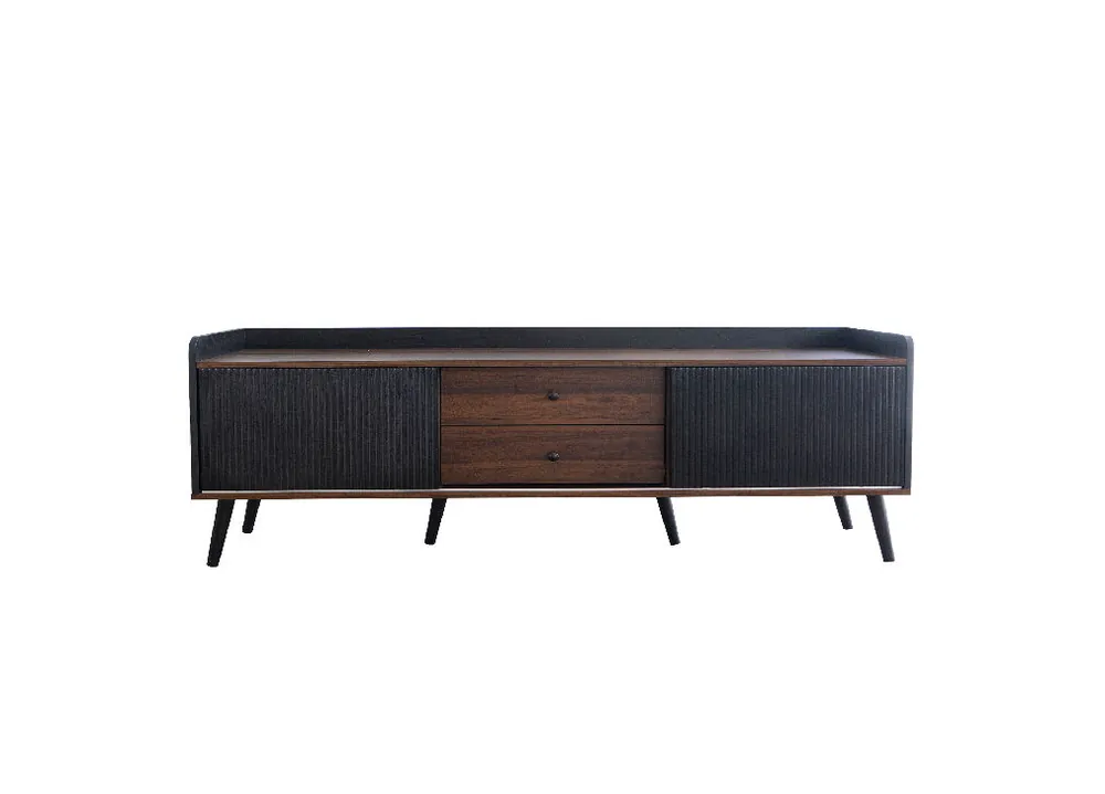 Mueble TV 160cm de panel de partículas con 2 puertas correderas y 2 cajónes,negro - Muebles