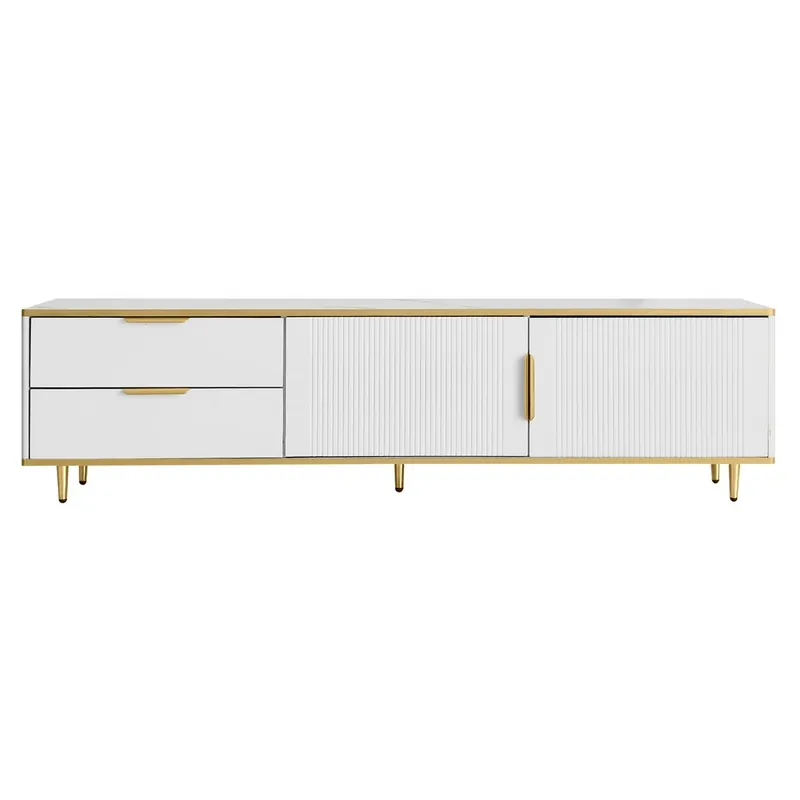 Mueble TV 175cm de panel de partículas con 2 puertas y 2 cajónes,blanco - Muebles