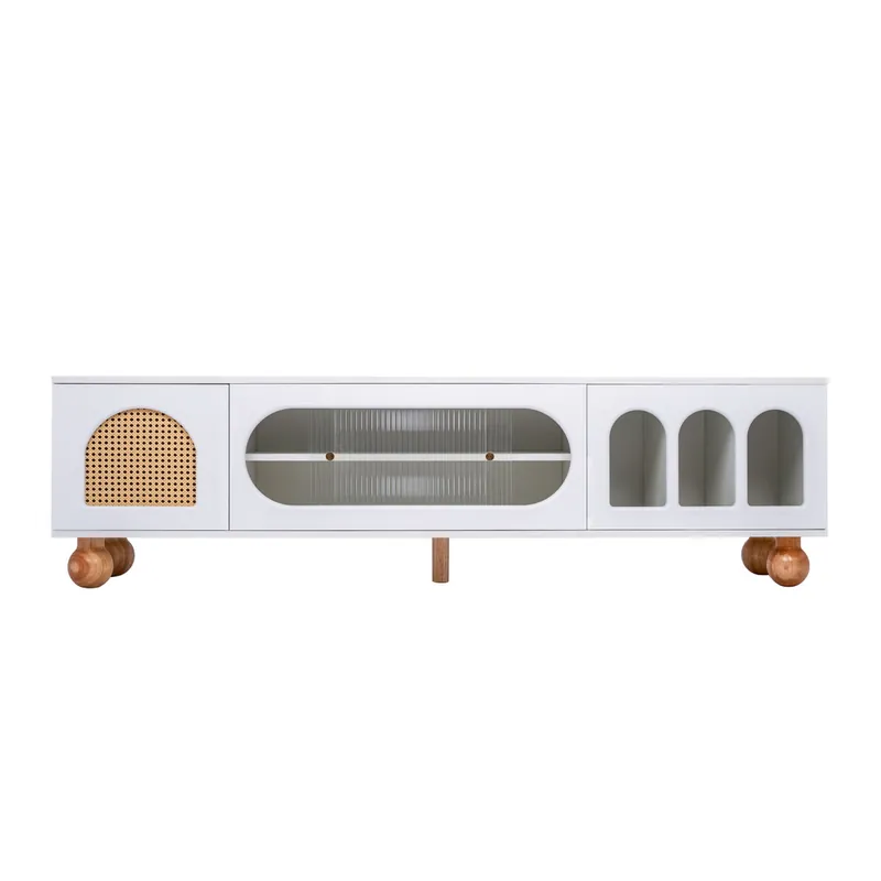 Mueble TV 170cm de panel de partículas con 3 puertas,blanco - Muebles