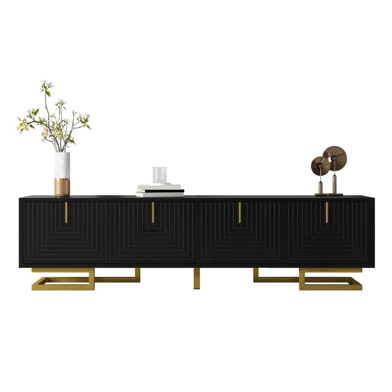 Mueble TV 160cm de panel de partículas con 4 puertas,blanco+dorado - Muebles
