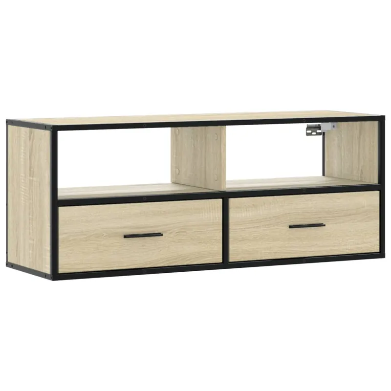 Mueble TV - Mesa de TV metal y madera contrachapada roble humo 100x31x39,5cm