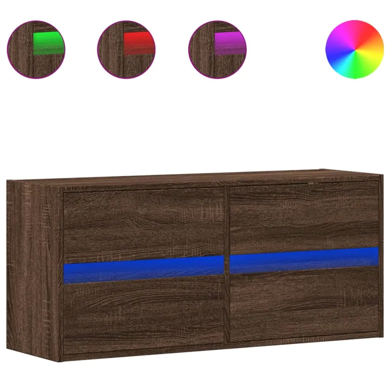 Mueble TV - Mesa de TV de pared con luces LED gris hormigón 100x31x45 cm