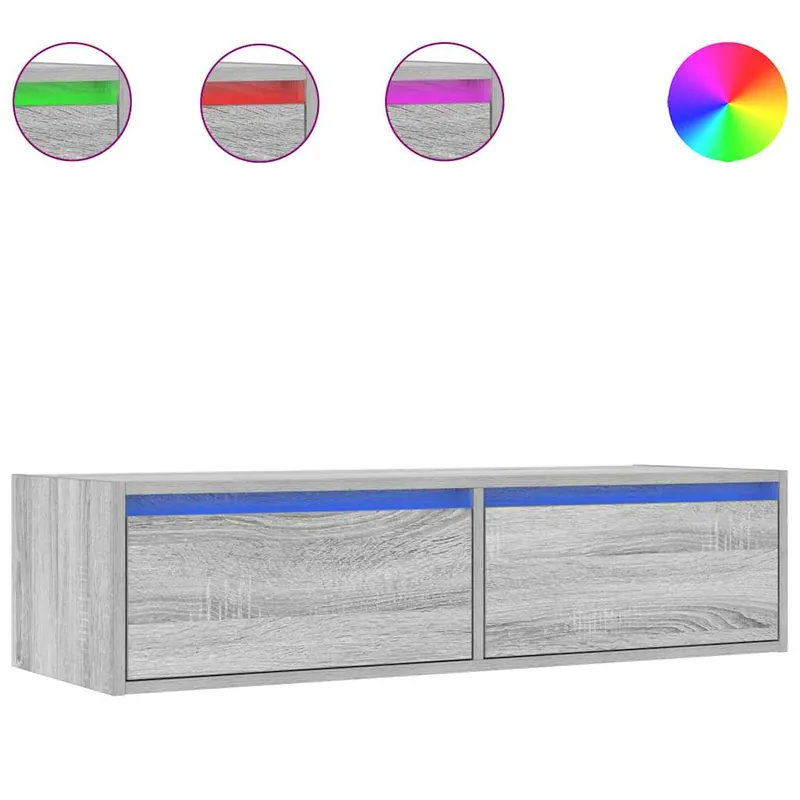 Mueble TV - Mesa de TV con luces LED roble ahumado 100X35,5x25 cm