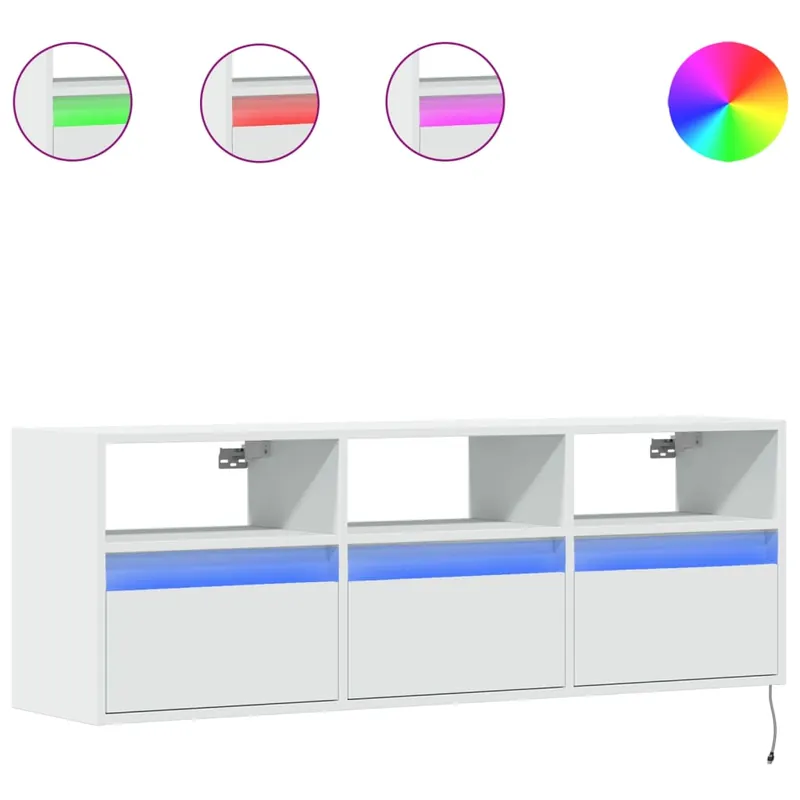 Mueble TV - Mesa de TV de pared con luces LED blanco 130x31x45 cm