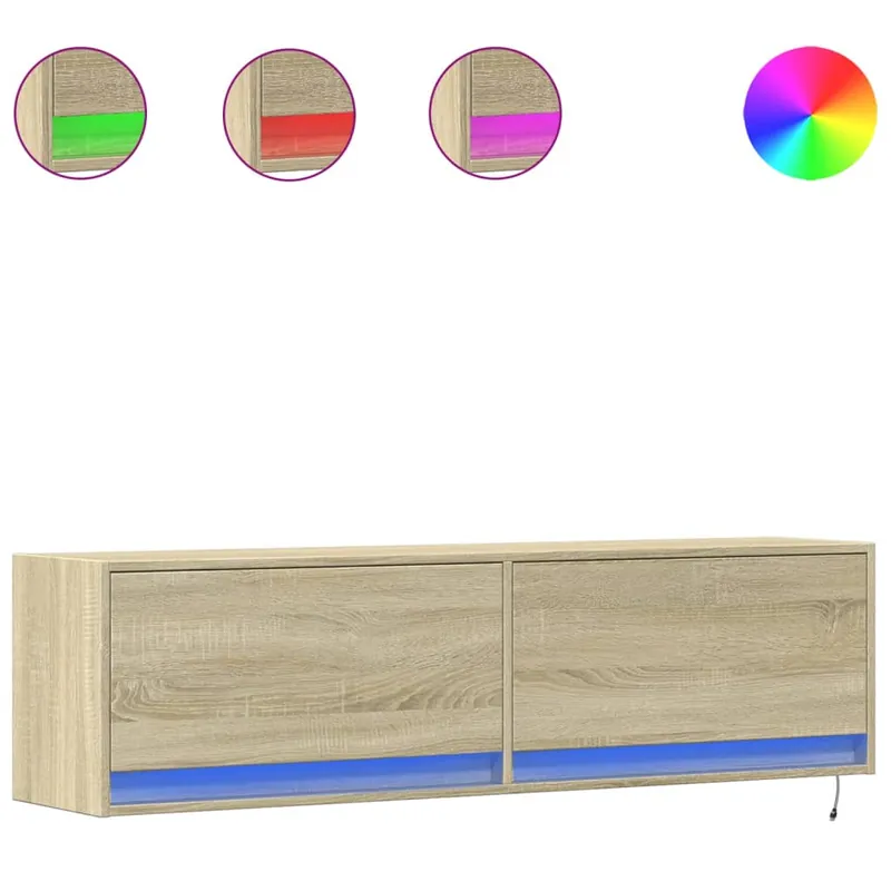 Mueble TV - Mesa de TV de pared con luces LED blanco 140x31x38 cm