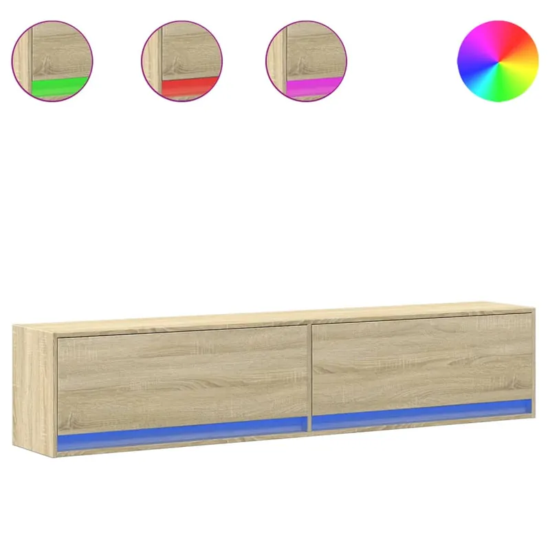 Mueble TV - Mesa de TV de pared con LED roble Sonoma 180x31x38 cm