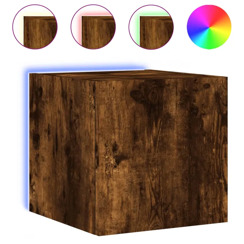 Mueble TV - Mesa de TV de pared con luces LED blanco 30,5x35x30 cm