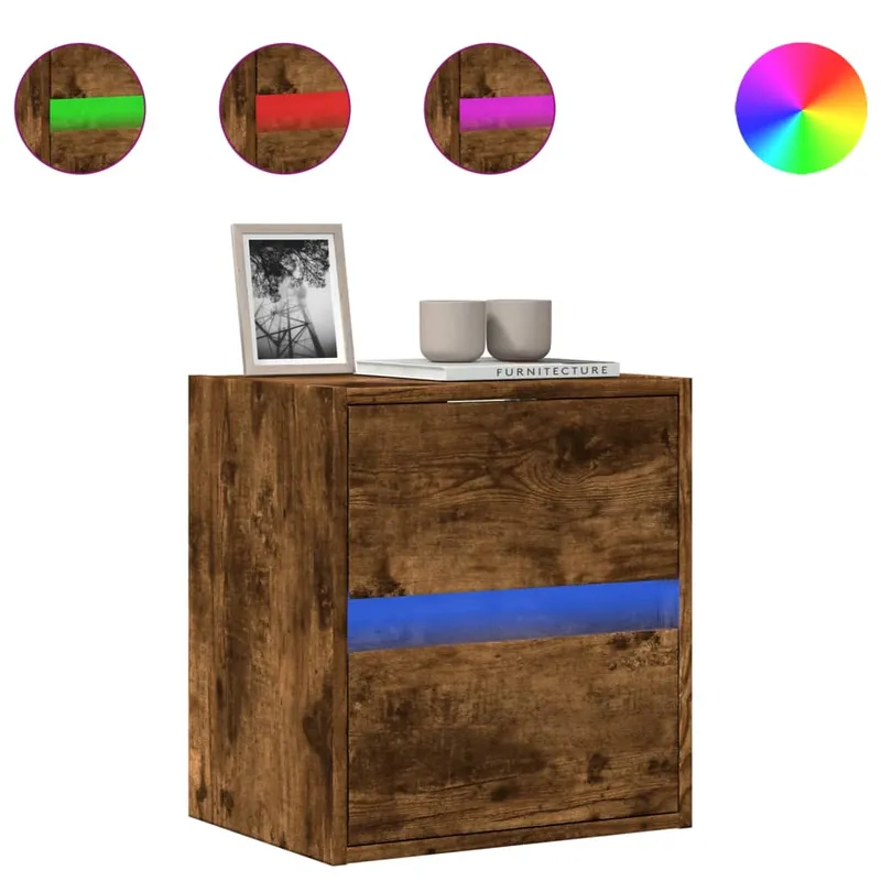Mueble TV - Mesa de TV de pared con luces LED marrón roble 41x31x45 cm