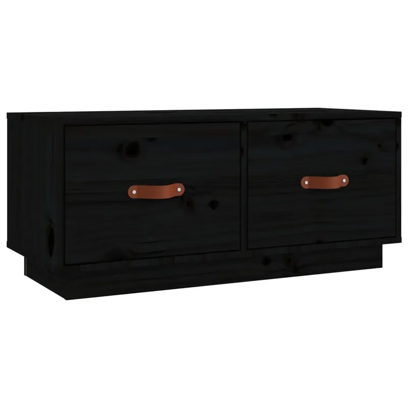 Mueble TV - Mesa de TV de madera maciza de pino negro 80x34x35 cm