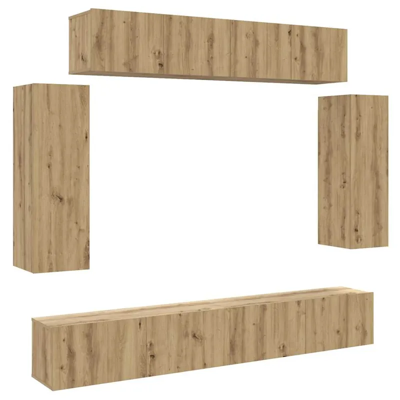 Mueble TV - Mesa de TV de pared madera contrachapada artesanal 6 piezas