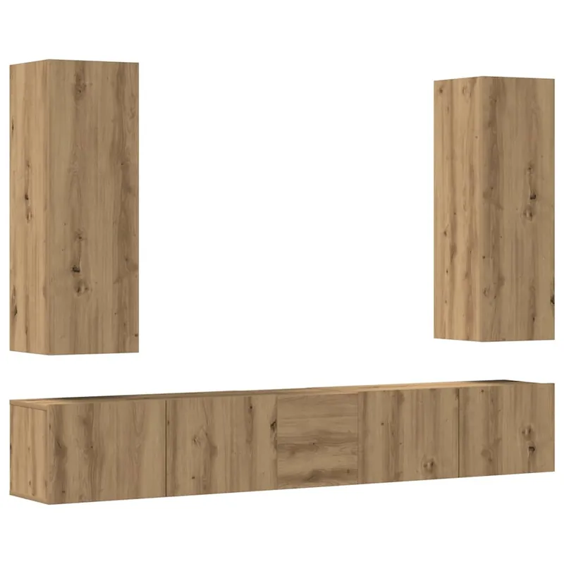 Mueble TV - Mesa de TV de pared madera contrachapada artesanal 5 piezas