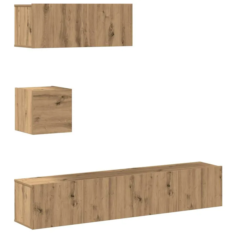 Mueble TV - Mesa de TV de pared madera contrachapada artesanal 4 piezas