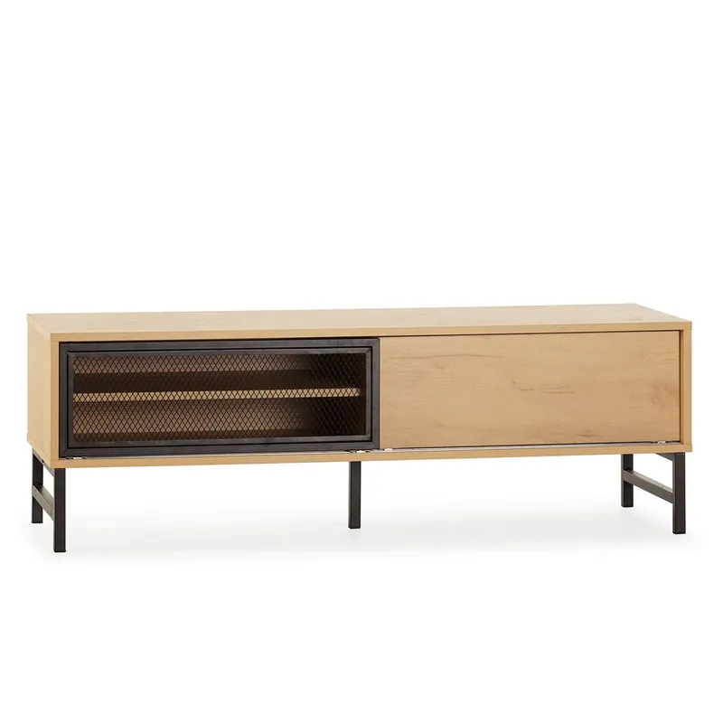 Mueble TV Isis 2 Puertas Color Roble y Metal Negro, 120 cm - Muebles