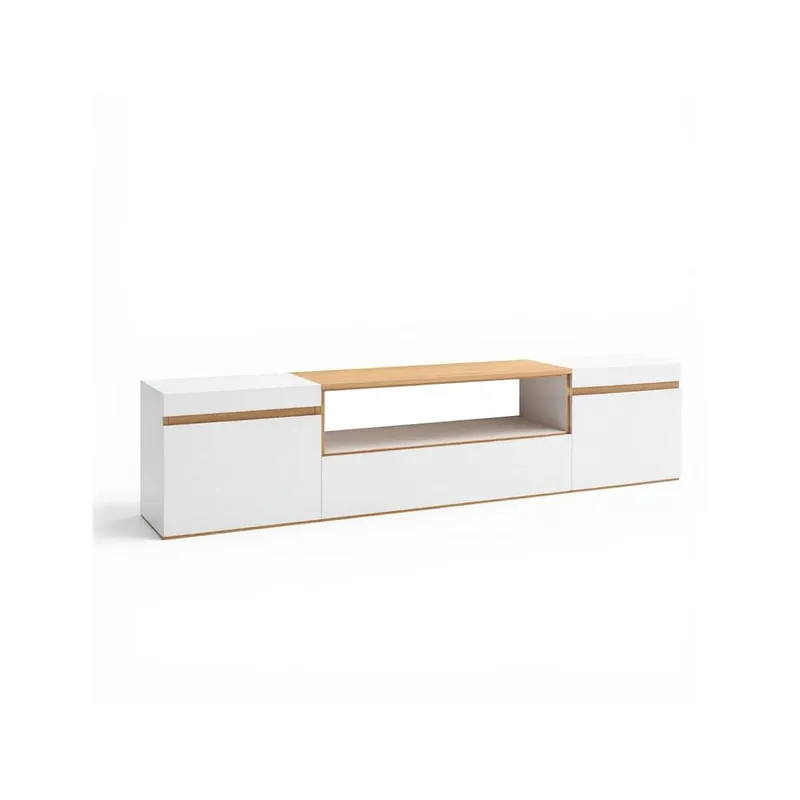 Mueble TV con almacenamiento en blanco y roble arena 203 cm Kavos Blanco - Roble Arena 203 x 45 x 34,6 cm