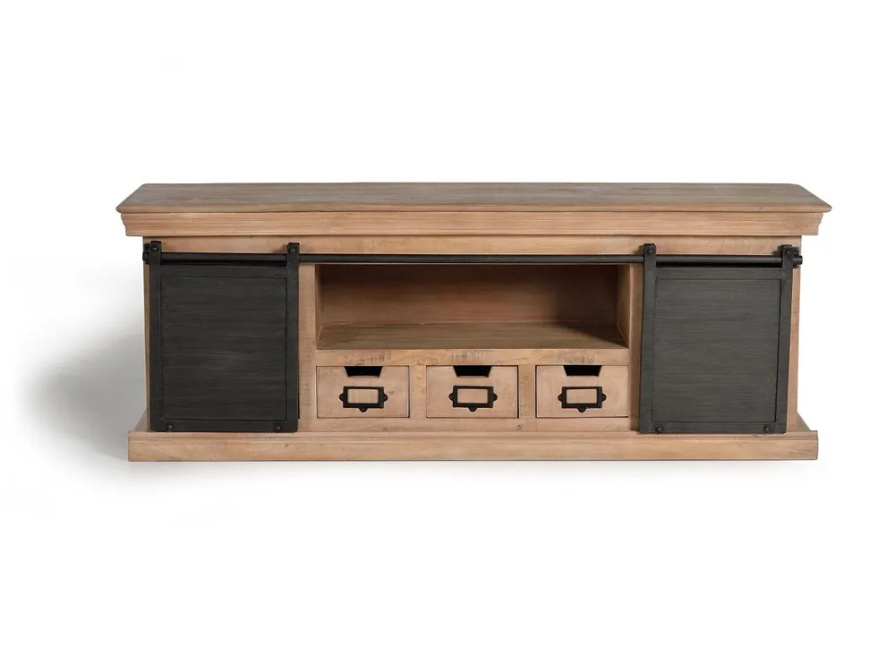 Mueble TV madera de mango y patas de metal y gris Multicolor.Giner y Colomer 55x40x150 - Muebles
