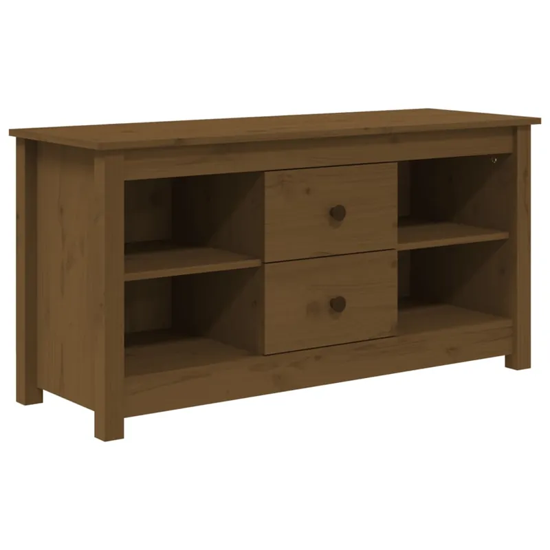 Mueble TV - Mesa de TV madera maciza de pino marrón miel 103x36,5x52 cm