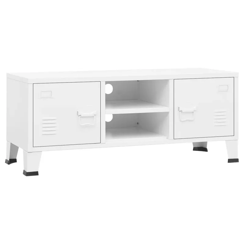 Mueble TV - Mesa de TV industrial metal blanco 105x35x42 cm