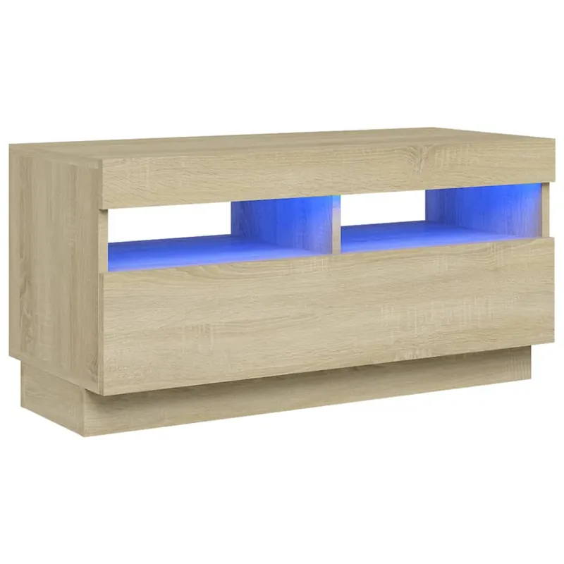 Mueble TV - Mesa de TV con luces LED color roble ahumado 80x35x40 cm