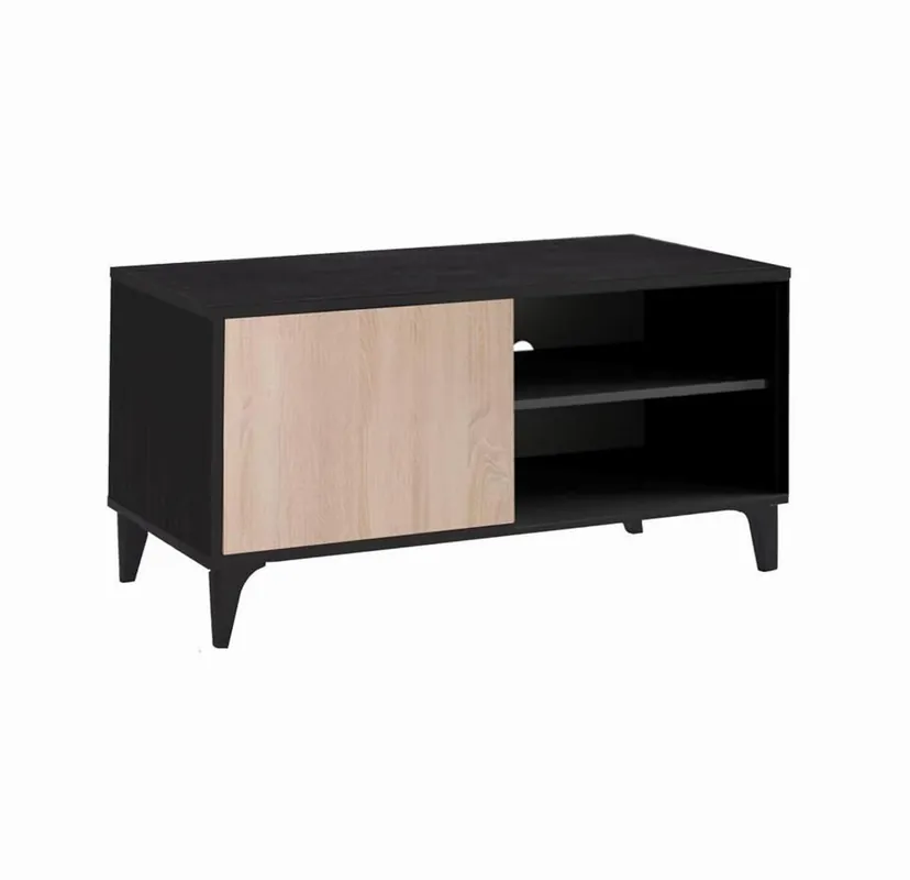 Mueble TV Salón comedor Negro/Sonoma 100x29,5x42,5 1 puerta Kai Muebles Bonitos