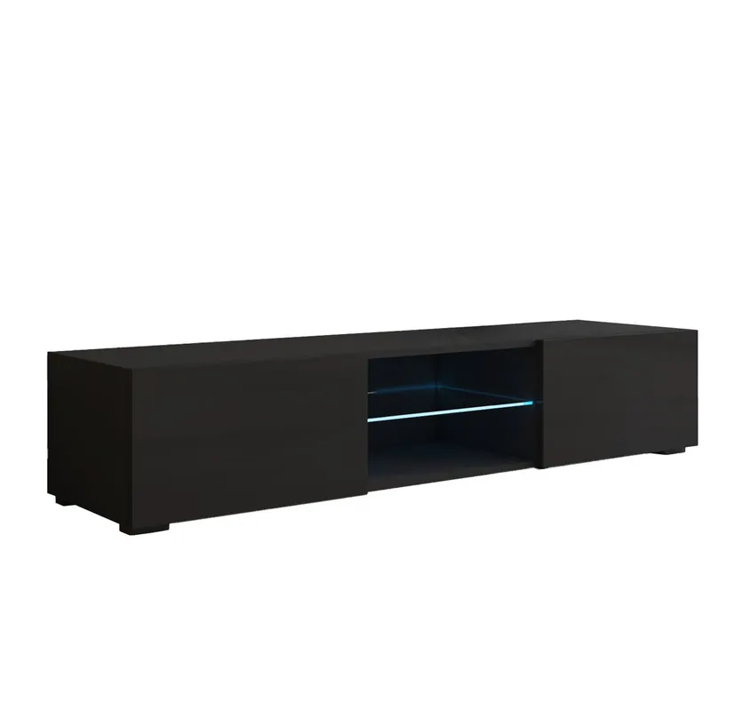 Mueble TV Salón comedor Negro 160x38,5x32 2 puertas LED Tibi Muebles Bonitos