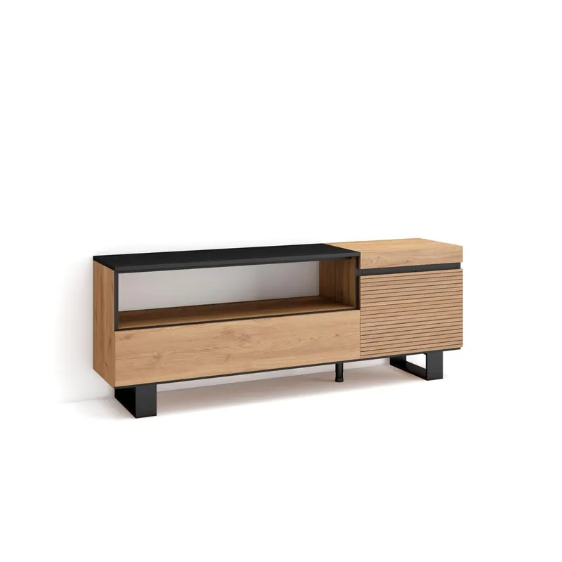Mueble TV, Televisión, Muebles de salón, almacenaje, 150x35x57cm, Para TV hasta 65", Diseño industrial, Estilo Moderno, Roble