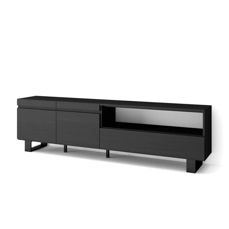 Mueble TV, Televisión, Muebles de salón, almacenaje, 200x35x57cm, Para TV hasta 80", Diseño industrial, Estilo Moderno, Blanco y negro