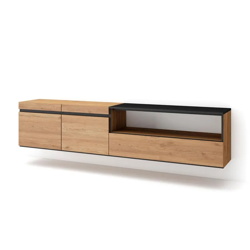 Mueble TV, Televisión, Muebles de salón, almacenaje, 200x35x45cm, Para TV hasta 80", Colgado, Suspendido, Estilo Moderno, Cemento