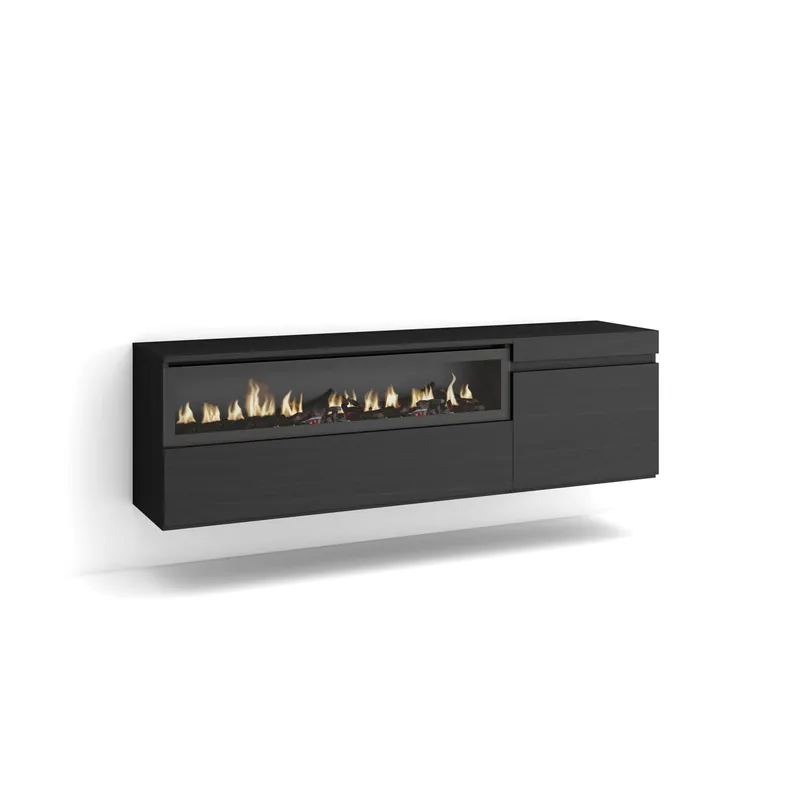 Mueble TV | Televisión | Muebles de salón, almacenaje | 150x45x35cm | Para TV hasta 65" | Chimenea eléctrica | Colgado, Suspendido | Estilo Moderno | Cemento