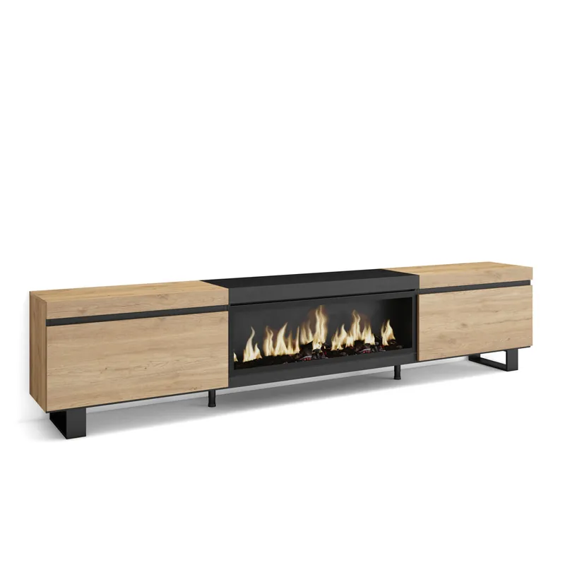 Mueble TV | Televisión | Muebles de salón, almacenaje | 267x57x35 cm | Para TV gran formato | Chimenea eléctrica XXL | Diseño industrial | Estilo Moderno | Cemento