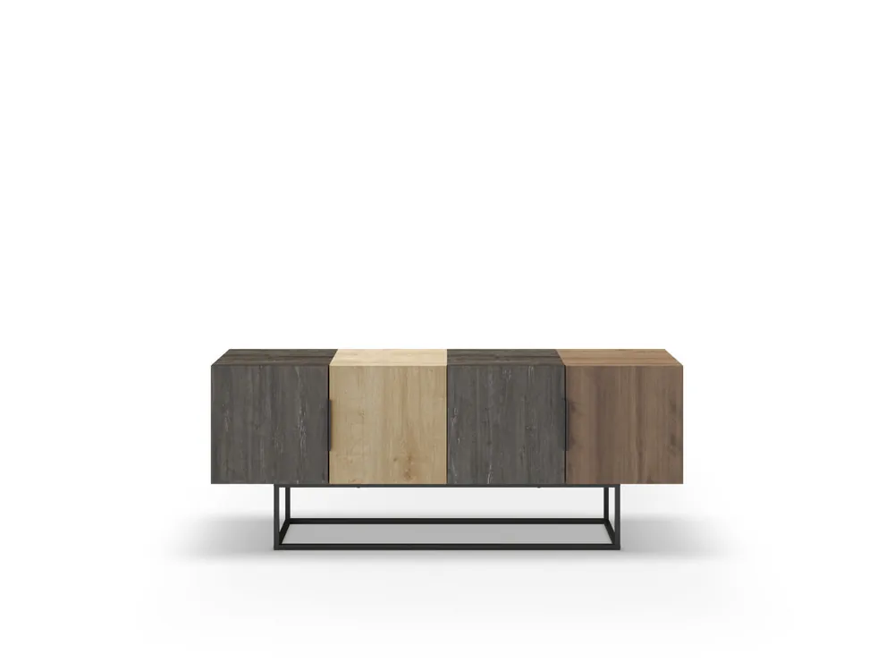 Mueble TV YAZOO de 4 puertas y pata metálica marrón claro - Muebles