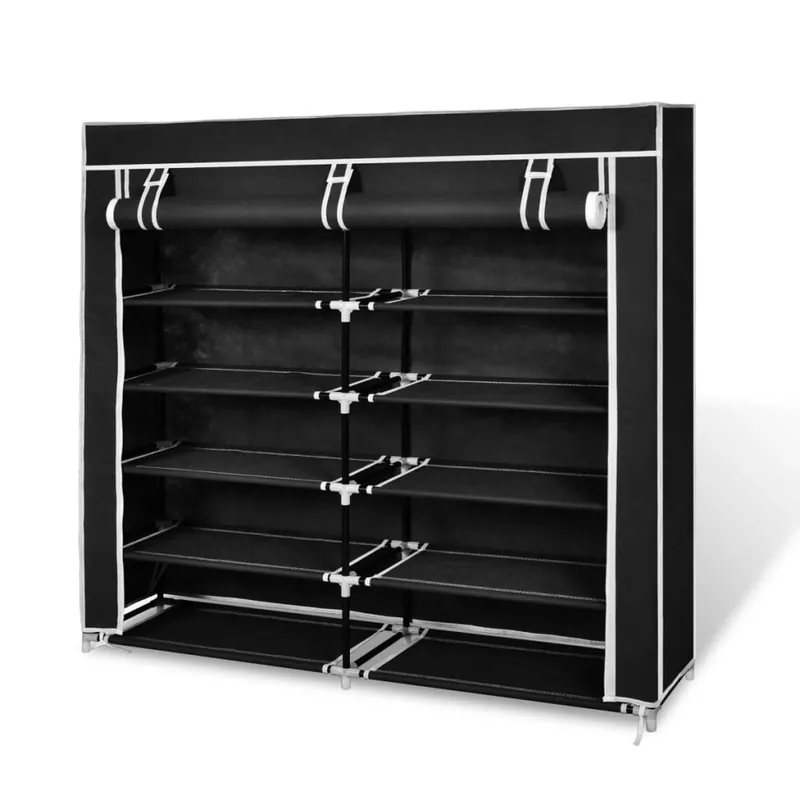 vidaXL Zapatero de tela con cubierta negro 115x28x110 cm - Muebles