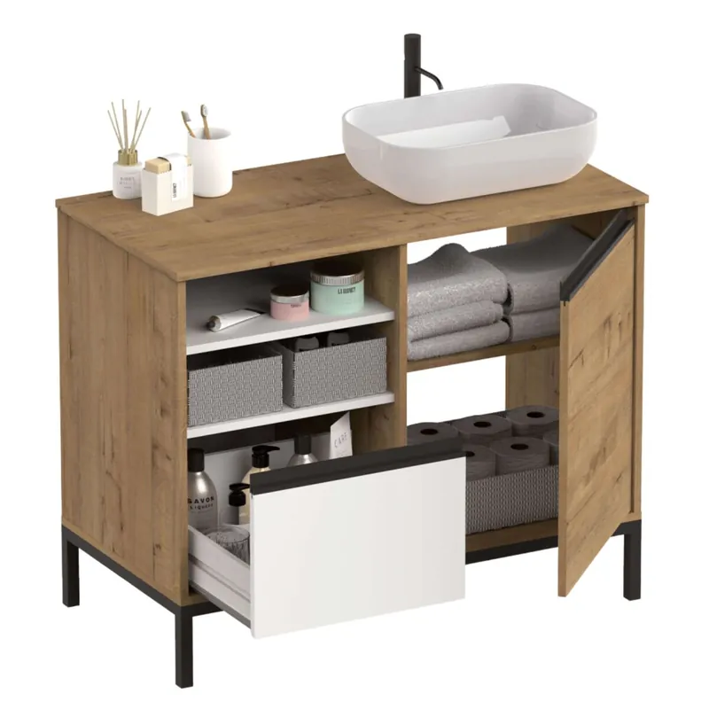 Muebles de Baño Támesis Pack Moderno Roble Gold y Blanco (Con Lavabo Cerámico)