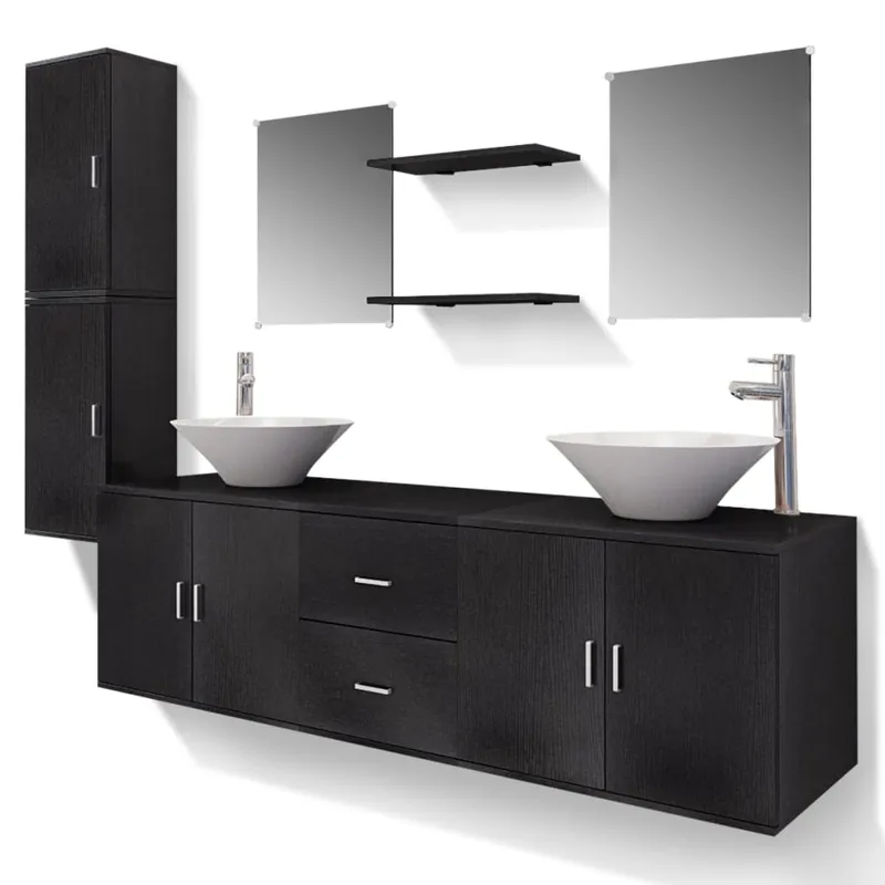 vidaXL Conjunto de muebles de baño con lavabo y grifo 11 piezas beige