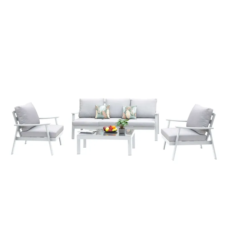 Muebles de Exterior Jardín Terraza Benicasim 4 Piezas Estilo Contemporáneo Color Blanco y Gris