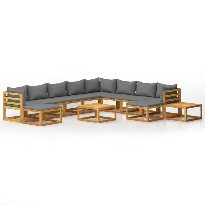 Muebles de jardín 12 piezas cojines madera maciza de acacia