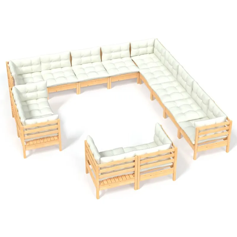 Muebles de jardín 13 piezas cojines madera maciza de pino