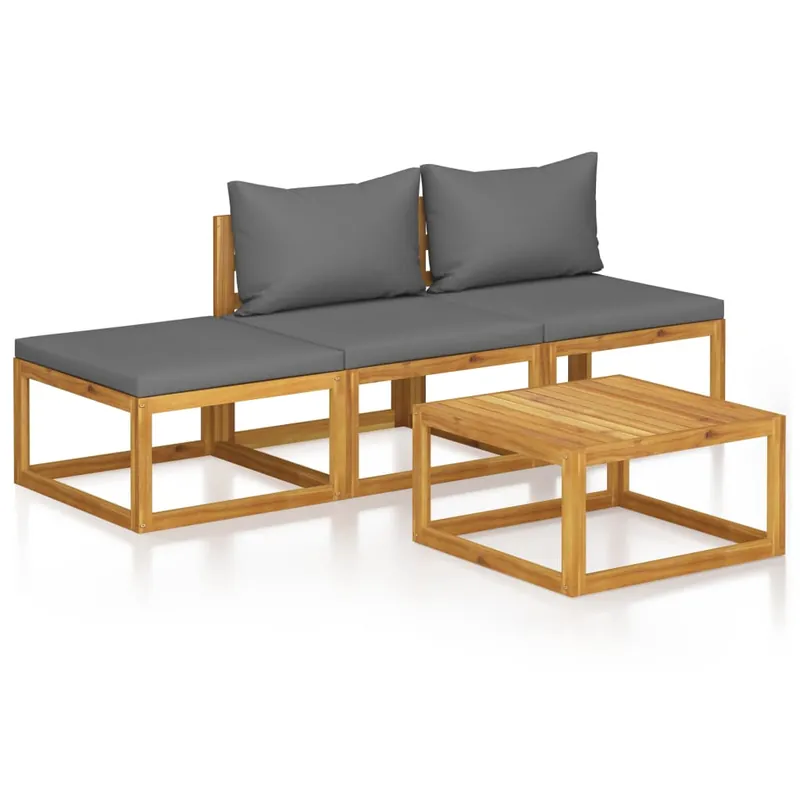 Muebles de jardín 4 piezas cojines madera maciza de acacia