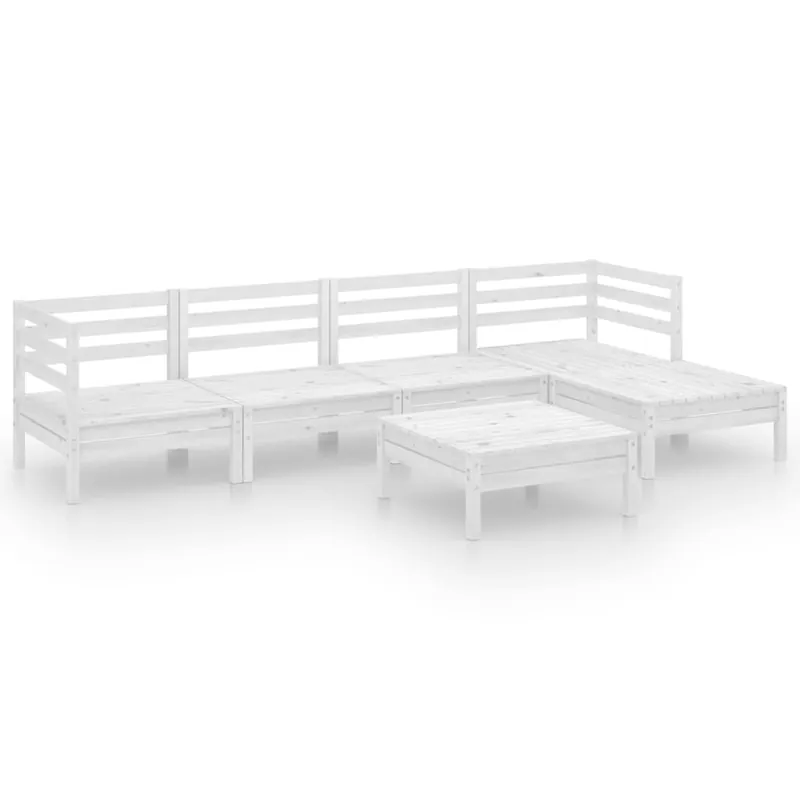 Muebles de jardín con cojines 6 pzas madera pino maciza blanco