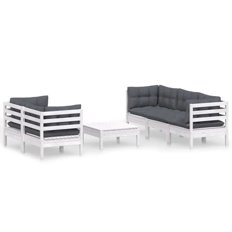 Muebles de jardín 6 piezas con cojines antracita madera de pino