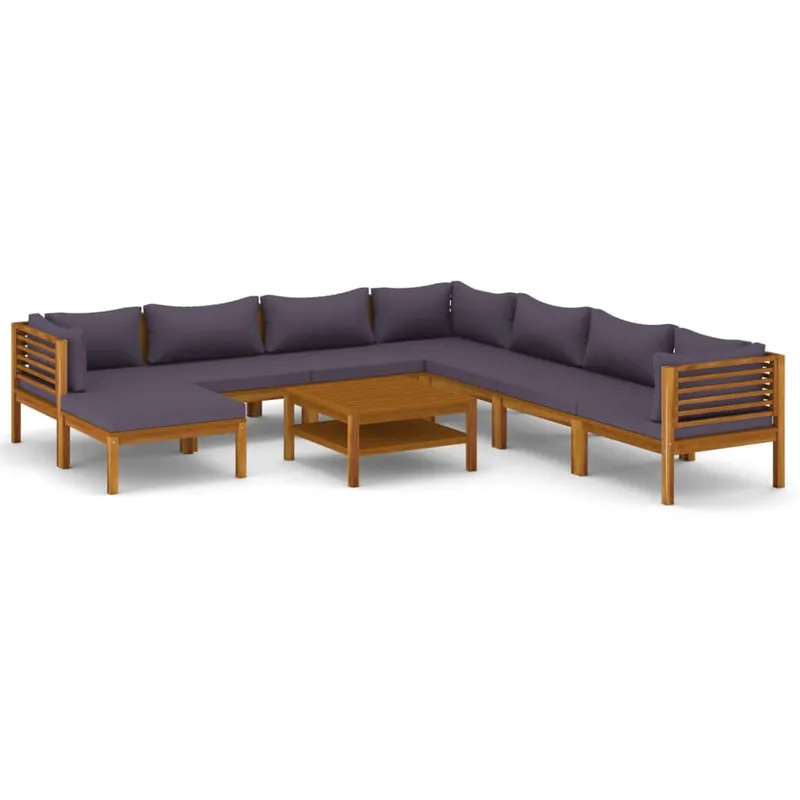 Muebles de jardín 9 piezas cojines madera maciza de acacia