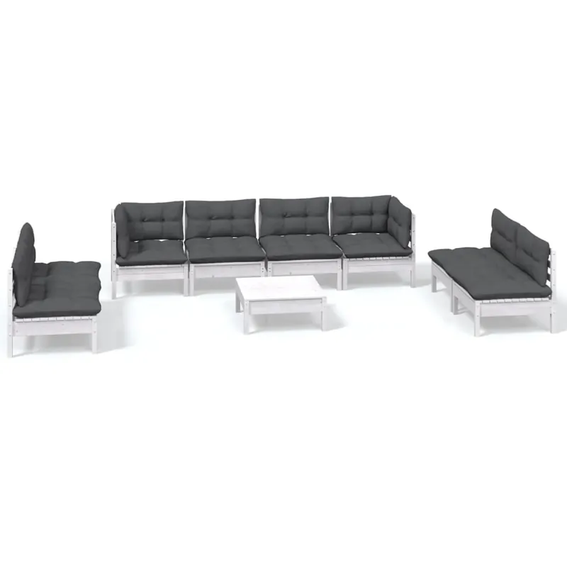 Muebles de jardín 9 piezas con cojines madera maciza de pino